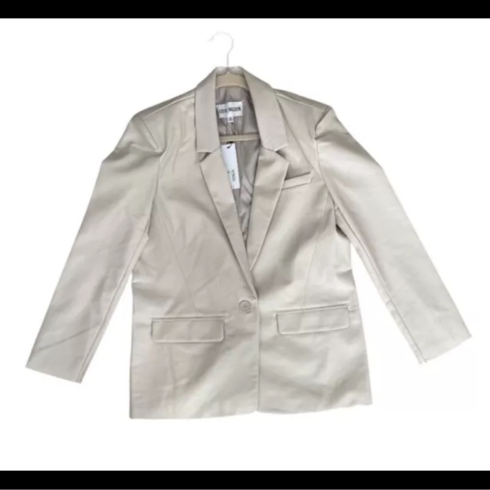 Steve Madden Faux Leather Blazer Oversized Boxy Cream Boyfriend Retro 80s NWT